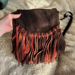 Vintage Missoni brown leather suede fringe boho backpack